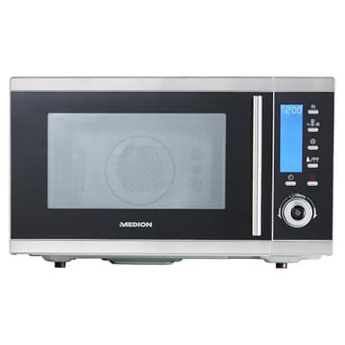 MEDION MD 15501 4 in 1 Mikrowelle mit Grill (25 Liter, 900 Watt, 1100 Watt Grill, 2500 Watt Heißluft, 10 Automatik-Programme) silber