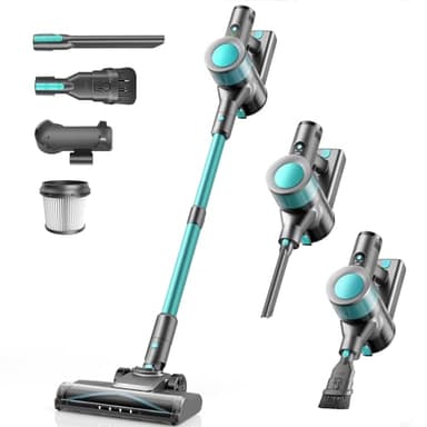 Dzaki 45000Pa Akku Staubsauger, Staubsauger Kabellos mit Smart Display, Standfunktion, Langer Laufzeit und Anti-Verhedderungsbürste für Teppich Hartboden Tierhaare Auto (Cyan)