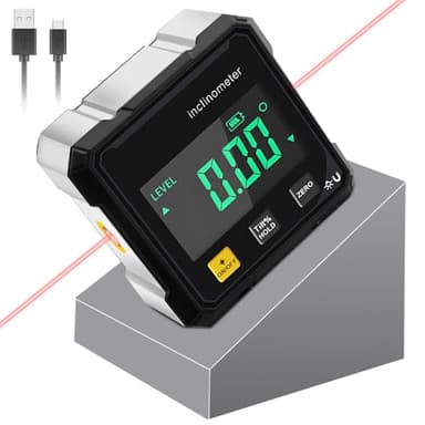 Digitaler Winkelmesser Magnetisch, 4-Seitiger Magnetischer Digitaler Winkelmesser mit Laser IP54 Wasserdicht Digitale Wasserwaage mit mit LCD-Display für Holzarbeiten, Bau, Dekoration, DIY