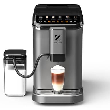 ZACHVO Kaffeevollautomat mit Milchbehälter, 20 Bar, 15-stufiges Mahlwerk, Touchscreen, PID-Temperaturkontrolle, Automatische Reinigung, 5 Getränke auf Knopfdruck – Latte, Cappuccino & mehr,Kompakt