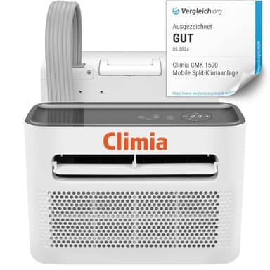 Climia CMK 1500 Note "Gut" auf Vergleich org-Klimaanlage für Wohnwagen bis 15 qm, Split Klimaanlage für Wohnmobil Camping. 5000 BTU/h, Klimagerät zum Entfeuchten, Energieeffiziensklasse A