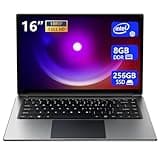 16-Zoll-Laptop, tragbarer Laptop mit 8 GB DDR und 256 GB SSD, erweiterbar auf 1 TB. Pentium-Quad-Core-Prozessor bis zu 2,64 GHz. 9000-mAh-Akku. Mini-HDMI-Schnittstelle. Webcam. Schlanke Laptops