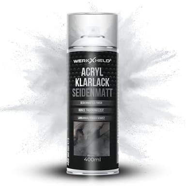 WerkXheld Klarlack Seidenmatt 400ml – Universeller Sprühlack für Metall, Holz, Glas und Kunststoff – Ideal für Möbel, Dekor und Fahrzeugteile – Schützendes seidenmattes Finish