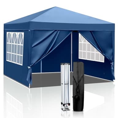 Tactfire Pavillon 3x3 m,Faltpavillon,Wasserdicht Stabil Winterfest UV Schutz 50+,420D Oxford,Faltbar Höhenverstellbar,Partyzelt,Gartenzelt,Für Garten Camping,Outdoor,Blau,4 Seitenteilen