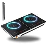 Sommertal Induktionskochfeld 2 platten 3500W Tragbar Super Slim Design bis 240 °C mit 4h Timer mit Touch-Bedienung Induktionskochplatte