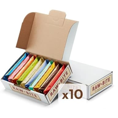 RAWBITE Riegel PROBIERBOX I 10 Bio Nuss-Riegel in Vorteilsbox I verschiedene Sorten I Datteln und Nüssen I Vegan, glutenfrei, laktosefrei I enthält von Natur aus Zucker I 10 x 45-50g