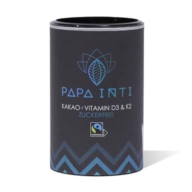 PAPA INTI Kakao Zuckerfrei 350g, hochwertiges Fairtrade Kakaopulver mit Vitamin D3 und K2, ohne Zuckerzusatz. Warm oder Kalt trinken, perfekt für Müsli oder Bowls oder Backen