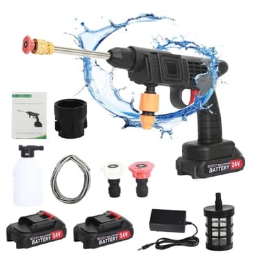 iondelce 24V Akku Hochdruckreiniger, 200W Akku Hydroblast Hochdruck-Sprühwasserpistole, Tragbarer Akku-Hochdruckreiniger mit 2 Akkus 1500 mAh für Auto, Terrasse, Fenster, Rasen, Pool