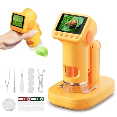 HEWEIMEI 1600X Mikroskop für Kinder, 4K 2,0" IPS-Bildschirm Kinder Mikroskop mit wissenschaftlichen Kits, lustige Kinderspielzeug Geschenke für Jungen & Mädchen von 3-12 Jahren (gelb)