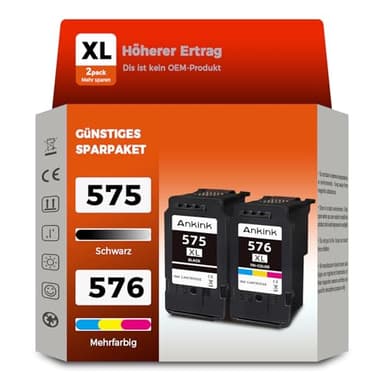 ANKINK Kompatibel Tintenpatrone Druckerpatronen als Ersatz für Canon PG 575XL CL 576XL PG575 CL576 Patrone 575 576 XL für TS3550i TS3551i TS3750i TS3751i TS3752i TR4750i TR4751i Schwarz Farbe 2 Pack