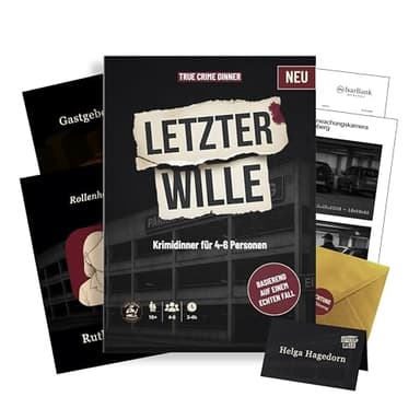 Krimidinner 4-6 Personen Letzter Wille | Das True Crime Krimi Dinner für Zuhause | Krimidinner Spiel ab 16 Jahren für 4 bis 6 Spieler | Crime Dinner, Mörderische Dinnerparty