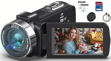 Videokamera Camcorder 4K HD 80MP 30FPS mit IR Nachtsicht, 18X Digitalzoom Webcam Videokameras, 3,0-Zoll 270° Drehung Ausgestattet IPS Screen Vlogging Camera für YouTube mit 2 Akkus, 32GB-SD-Karte
