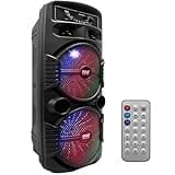 Pyle Bluetooth Lautsprecher - PA Anlage, Karaoke Maschine, Musikbox Groß, Partybox, Dual 8” Subwoofer, Tragbare Musikboxen 600W mit wiederaufladbaren Akku & Party Lichtern, USB/3.5mm AUX/Mic, FM Radio