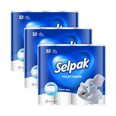 Selpak Toilettenpapier 3-lagig, 4480 Blatt Klopapier 100% reine Zellulose, Extra Weich und Stark, Toilet Paper, Wc Papier, 96 Rollen (3x32 Rollen)