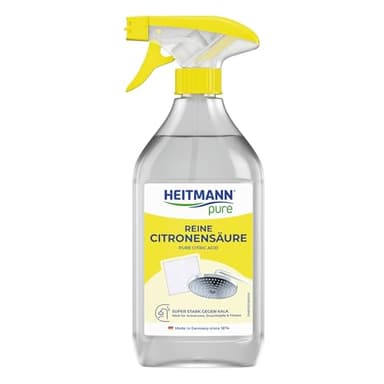 HEITMANN pure Reine Citronensäure | Leistungsstarkes Entkalker-Spray für Bad & Küche | Lebensmittelsauber | Entfernt Kalk & Verfärbungen auf Oberflächen & Armaturen | 500 ml