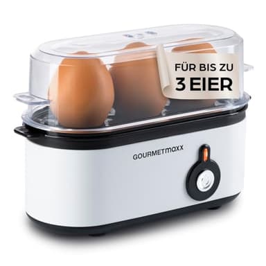 GOURMETmaxx Eierkocher für 3 Eier | Egg Boiler mit Eierstecher im Messbecher | Egg Cooker – 3 Härtegrade für deinen Eierbecher | Design Eierkocher klein – spülmaschinenfeste Teile