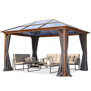 TOOLPORT Gartenpavillon 3x4 m Holzoptik, ca 8 mm Polycarbonat-Dach, 4 Seitenteile in grau