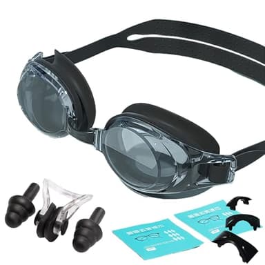 HSTWODE 1Stück Optische Schwimmbrille mit Sehstärke -1,5 bis -9,0, Anti-Beschlag-UV-Schutz, Einteilige Schwimmbrille mit Ohrstöpsel, für Herren und Damen (Schwarz, -3,0)