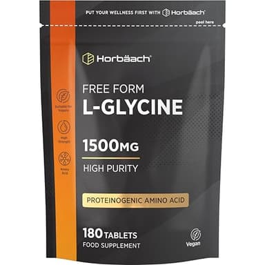 L-Glycin 1500mg | 180 Vegane Tabletten | Aminosäure Glycine | Hohe Konzentration pro Tablette | by Horbaach