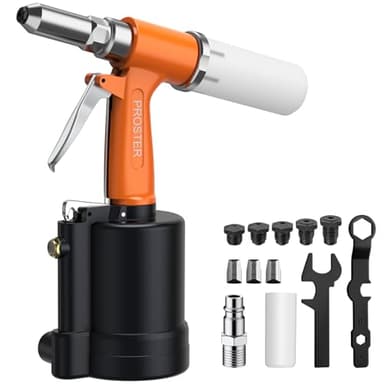 Proster Druckluft Blindnietpistole Druckluft Nietpistole Werkzeug 2,4mm 3,2mm 4,0mm 4,8mm 6,4mm 1780KGF Nietenpistole Luftnietpistole Blindnietzange mit 5 Düsentypen