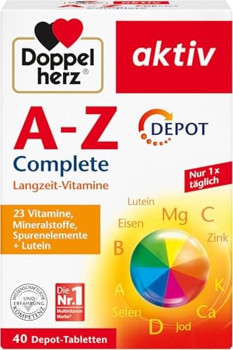 Doppelherz A-Z Complete - Langzeit-Vitamine - 23 Vitamine, Mineralstoffe & Spurenelementen PLUS Lutein - 40 DEPOT-Tabletten