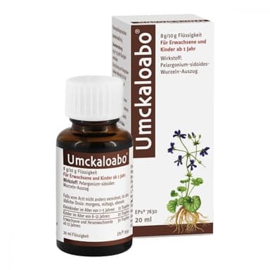 Umckaloabo Tropfen | 20 ml | bei Husten, Halsschmerzen und Schnupfen als Symptome von akuter Bronchitis | pflanzliches Arzneimittel | bekämpft die Krankheitserreger, lindert und beschleunigt Heilung