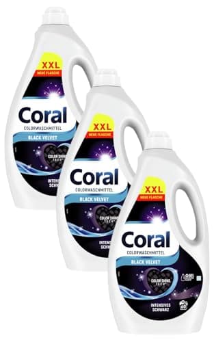 Coral Colorwaschmittel Black Velvet Flüssigwaschmittel für länger intensives Schwarz mit Farbpflege-Kraft natürlicher Herkunft 60 WL (Packung mit 3)