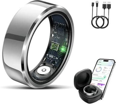 Smart Ring für mit iOS/Android,AI Fitness Ring mit Herzfrequenz, Blutsauerstoff, Smartring für Android iOS, Wasserdicht Smartringe Tracker Aktivitätstracker für Herren Damen (10# Silber)