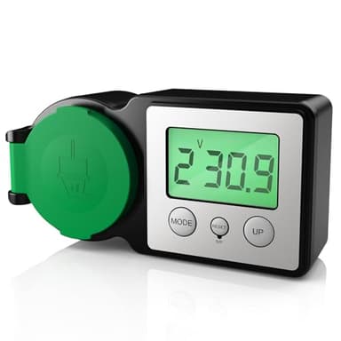 GreenSun Stromzähler für Steckdose Energiekostenmessgerät - Stromzähler für Balkonkraftwerk Einspeisezähler Outdoor IP44 Stromkostenmessgerät 5 Modi Einspeisemessgerät mit Hintergrundbeleuchtung