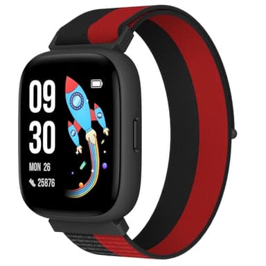 BIGGERFIVE Smartwatch Kinder, 1,8" Smartwatch Uhr Schrittzähler, 24/7 Puls, IP68 Wasserdicht, Schlafmonitor, Wecker, 5 Puzzlespiele mit/ohne App, Fitness Tracker für Mädchen Jungen Teens 5–16, Nylon