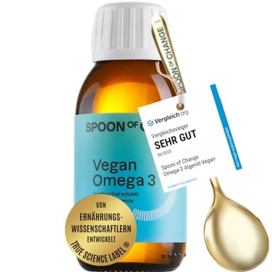 Premium Omega-3 Algenöl Vegan (2900mg pro Tag) - Hochdosiert - mit Zitrone - DHA & EPA - Wissenschaftsbasiert, Laborgeprüft - Nachhaltig - Mit Vitamin D3 fürs Immunsystem - Spoon of Change®
