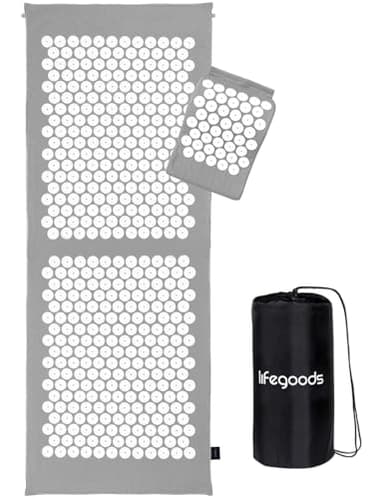 LifeGoods Akupressurmatte XL Mit Kissen - Akkupressmatte - Akkupressurmatte+ - Akupressur Matte - Akupunktur Matte - Massagematte - Rücken - Stachelmatte - Fakirmatte - Nagelmatte - Acupressure Mat