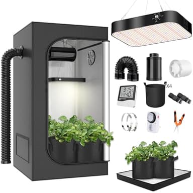 Growzelt Komplettset 80x80x180cm Grow Tent Kit mit 200W LED Vollspektrum Grow Lampe Dimmbar, GrowZelt Kit Komplettes Hydroponics Grow Tent Complete Set