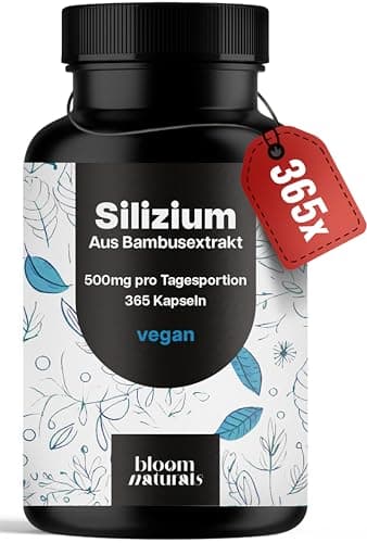 Silizium Hochdosiert Kapseln - 365 Kapseln mit 500mg pro Tagesportion - Organisches Silizium - Vegan & Produziert in Deutschland - Verpackung kann variieren - Laborgeprüft