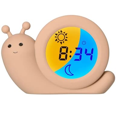 Alecto BC110BE Simon - Pädagogischer Wecker Kinder - Schlaftrainer Kinder - Nachtlicht - Lernen von Schlafen und Aufwachen mit LED Kinderwecker - Taupe