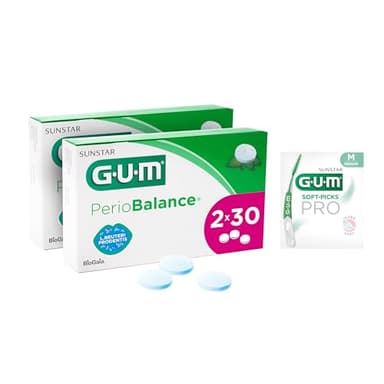 GUM PerioBalance Lutschtabletten | Nahrungsergänzungsmittel | Minzgeschmack | 2x30 Lutschtabletten (mit 1 Gratisprobe)