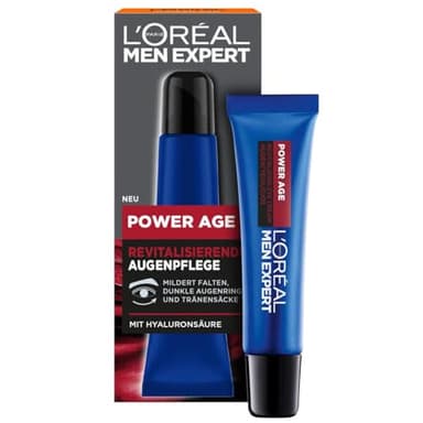 L'Oréal Men Expert Augencreme gegen Falten für Männer, Anti-Aging Augenpflege für müde und matte Haut, Herren Feuchtigkeitspflege mit Hyaluronsäure, Power Age, 1 x 15 ml
