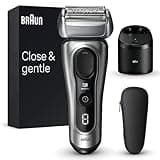 Braun Series 8 Rasierer Herren mit 4+1 Scherkopf, Elektrorasierer, Präzisions-Langhaarschneider, Reinigungsstation, 60 Min Laufzeit, Wet & Dry, Made in Germany, 8567cc, silber