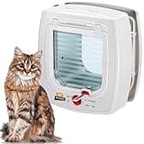 Ferplast Katzenklappe mit chiperkennung, Katzentür 4-wege steuerbarer Ein- und Ausgang, mit Schutz vor Zugluft, inkl. Katzenhalsband mit Mikrochip, SWING MICROCHIP Klein, Mikrochip katzenklappe, Weiß