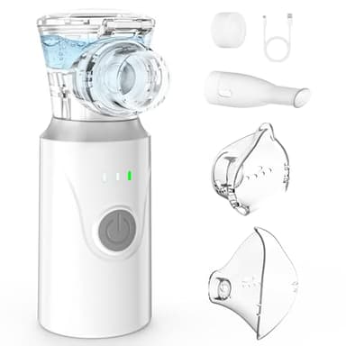 Inhalationsgerät, MILFECH Inhaliergeräte tragbar Vernebler Set Mit USB Wiederaufladbar, Einstellbarer Sprühnebel, Inhalator Verneblergerät mit Mundstück und 2 Maske (Weiß)
