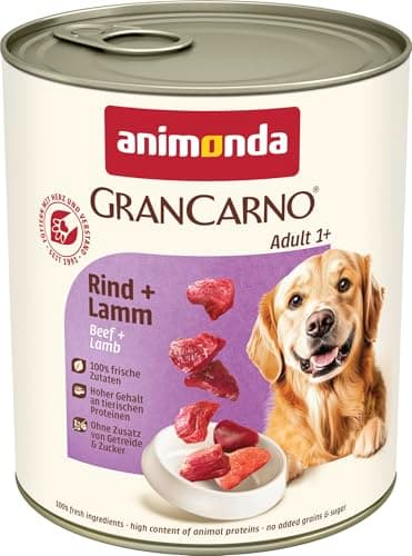 animonda GranCarno Hunde Nassfutter mit Rind + Lamm (6 x 800 g), getreidefreies Hundenassfutter ohne Zucker, für ausgewachsene Hunde, mit frischen fleischigen Zutaten