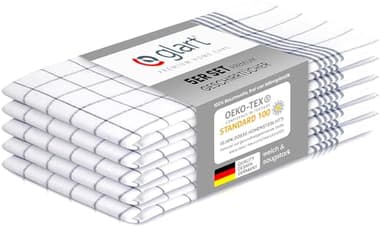 Glart 48KG1 Geschirrtücher 5er Set 50x70 cm grau kariert – 100 % Baumwolle, OEKO-TEX zertifiziert, vorgewaschen, saugstark, waschbar, langlebig, mit Aufhänger, für Küche, Haushalt, Büro, Gastronomie