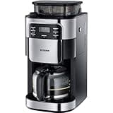 SEVERIN Kaffeemaschine mit Mahlwerk, Kaffeeautomat mit Glaskanne und Timer-Funktion, auch als Filterkaffeemaschine, Glas-Kaffeekanne für 8 Tassen, 1000 Watt, Edelstahl-gebürstet / Schwarz, KA 4810