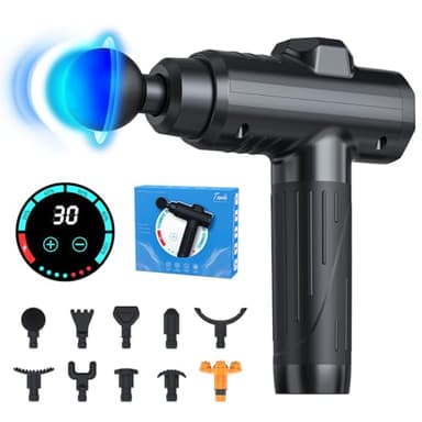 Massagepistole, Muskel Percussion Massagegerät mit 10 Massageköpfen, Massage Gun mit 30 Geschwindigkeiten und LCD-Touchscreen zur Muskelentspannung von Körper, Rücken und Schultern