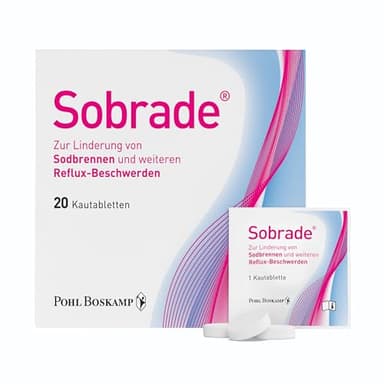 Sobrade, 20 Kautabletten: Schnelle Hilfe zur Linderung von Sodbrennen und weiteren Reflux-Beschwerden - Minzgeschmack, Zuckerfrei - Geeignet als Zusatzempfehlung für PPI-Verwender