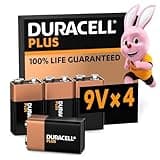 Duracell Plus 9V Blockbatterie, 4 Stück, 9 Volt Batterie ideal für Rauchmelder, Feuermelder