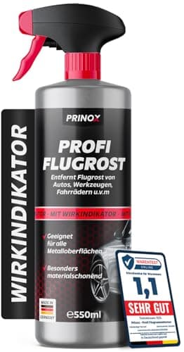 Prinox Profi Flugrostentferner Spray 550ml - Entfernt hartnäckigen Flugrost & Industriestaub - Lackreiniger für Autolack & Felgen mit hoher Reinigungsleistung zum Entfernen von Flugrost
