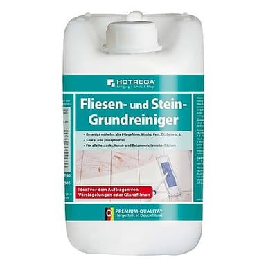 HOTREGA Fliesen und Stein Grundreiniger 5 Liter | Entfernt Fett, Öl, Wachs, Pflegefilme | Schonend zu Naturstein, Kunststoff | säure- & phosphatfrei