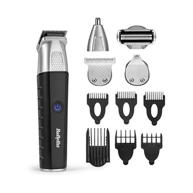 BaByliss Lithium Power 11-in-1 Multi-Trimmer – Kabelloses Grooming-Kit mit Barttrimmer und Nasenhaarschneider, wasserdicht, ideal als Geschenk für Männer, Schwarz/Grau, MT812E