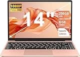 AOCWEI Laptop Celeron N4020 Up to 2.8Ghz, Laptops 14 Inch Win 11 Con 5G WiFi 6+256GB SSD Erweiterung 1TB, BT 4.2 1920 * 1080 FHD Mini Multimedia Anschluss, Notebook with Deutscher Keyboardfilm-Gold
